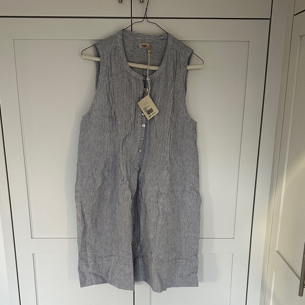 Faherty Isla Navy and White Striped Midi Dress